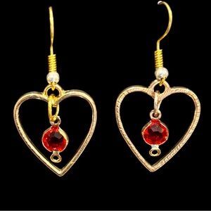 💥2/$24 or 3/$30💥 Elegant Gold Heart Earrings with Red Gemstone. NWT